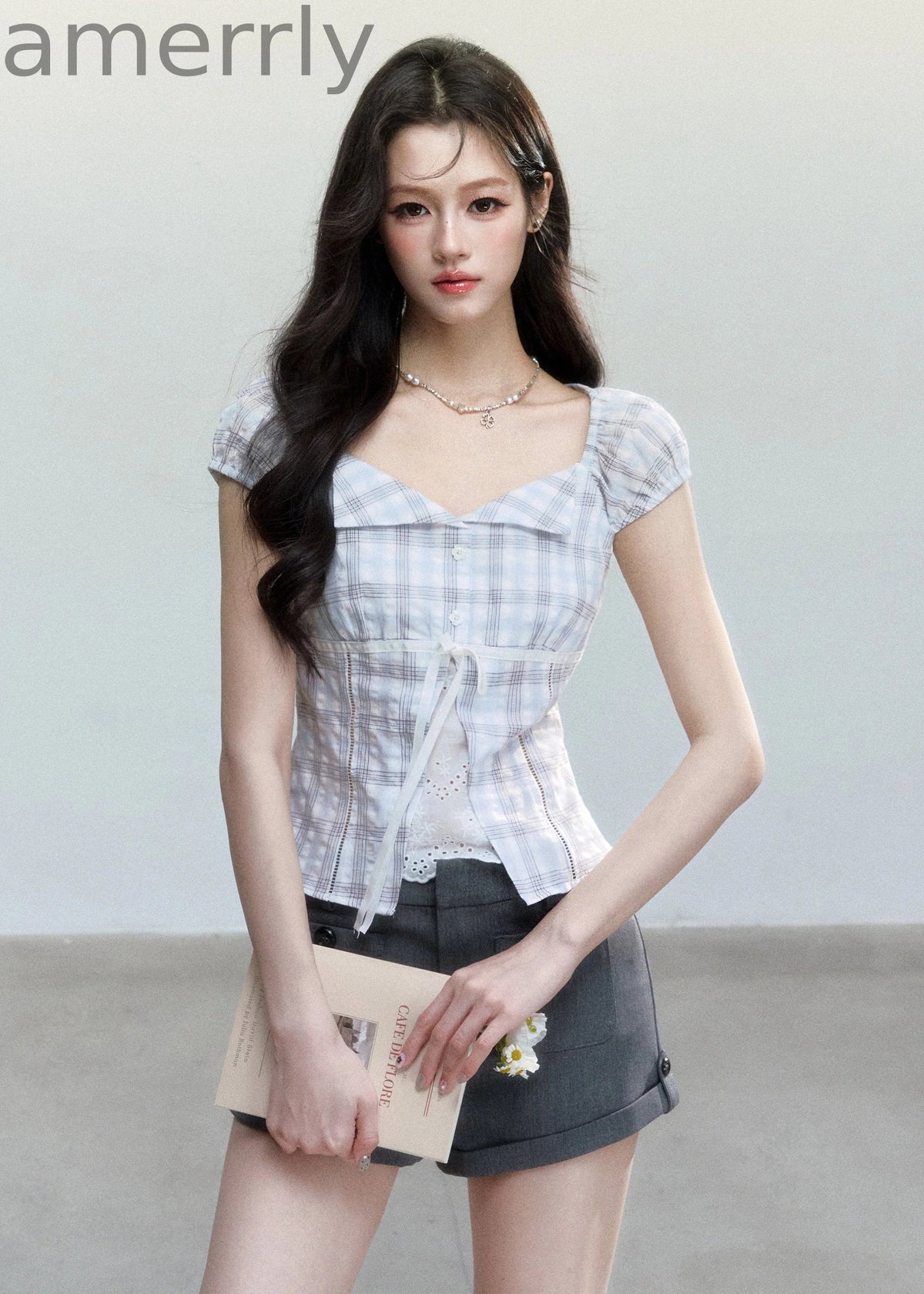 Clear Sky Plaid Lace Top