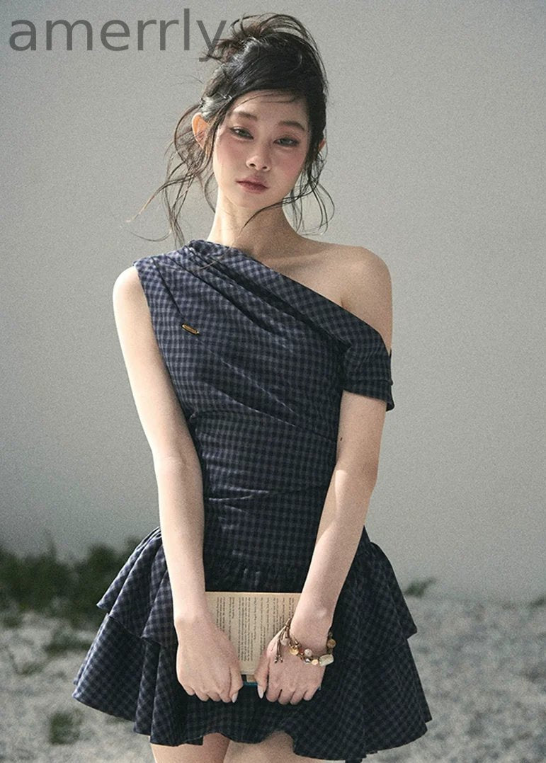 Moonlight Wooden Bell Plaid Mini Dress