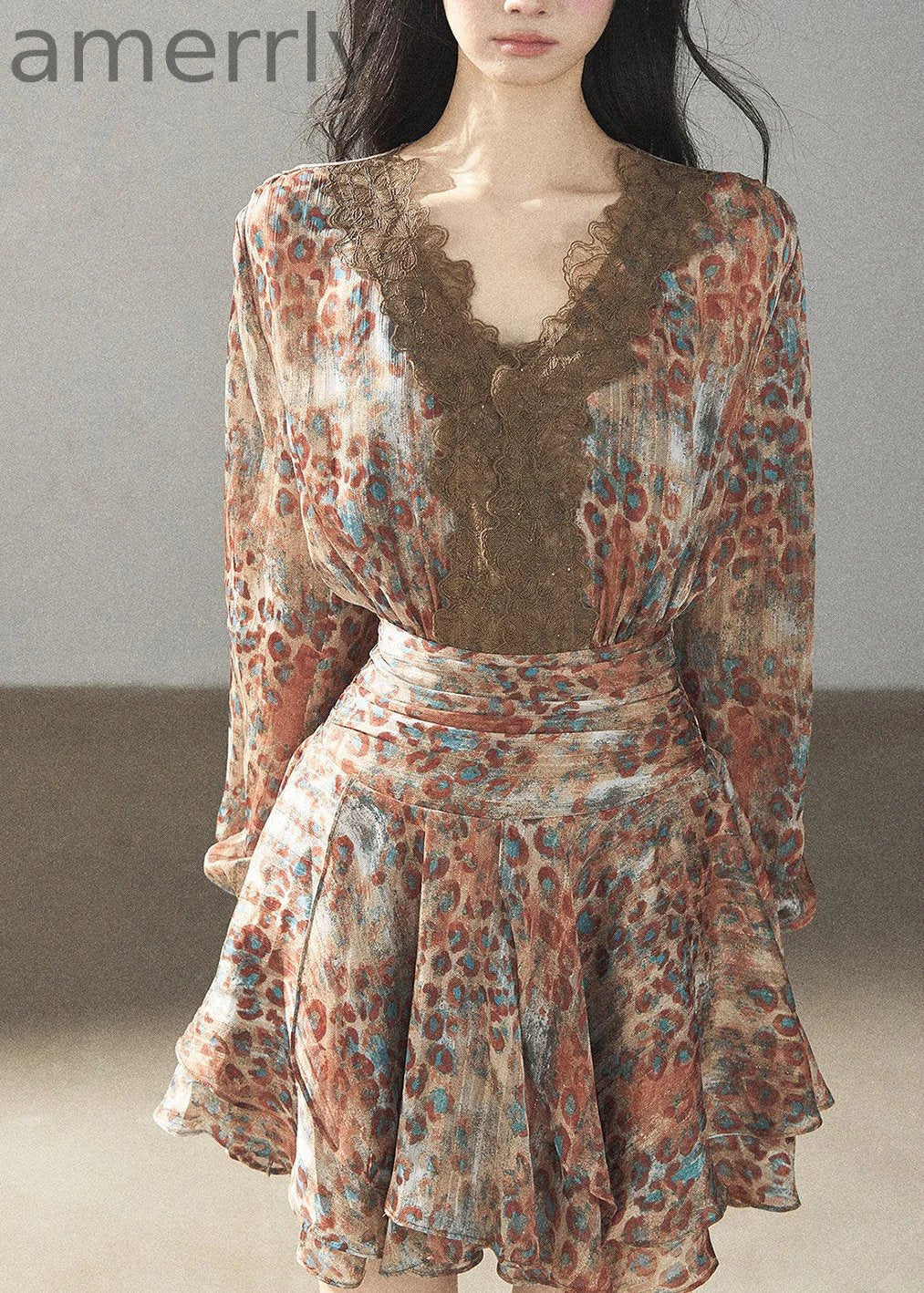 Withered Branch Whisper Floral Chiffon Mini Dress