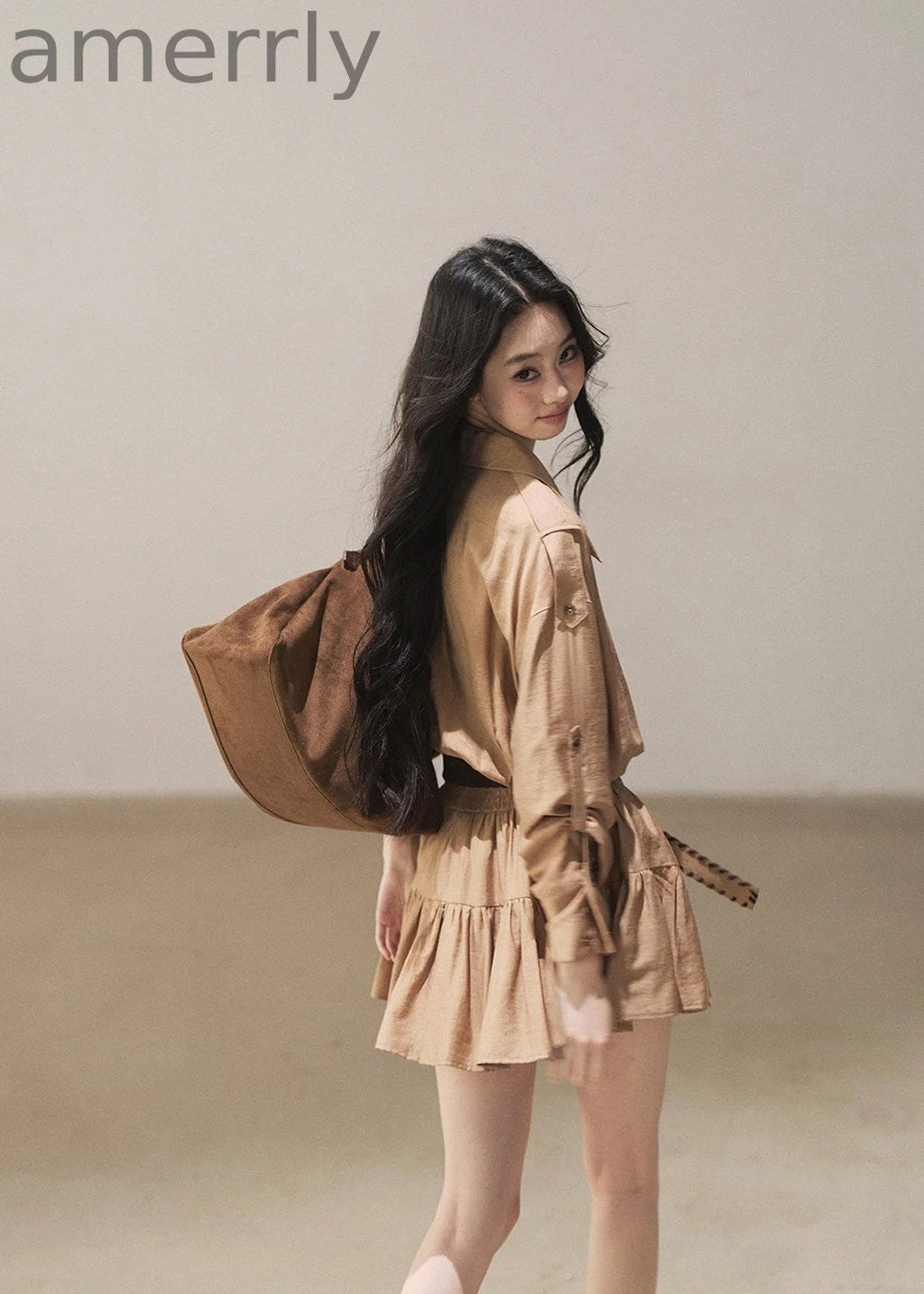 Golden Wheat Lapel Dress Set
