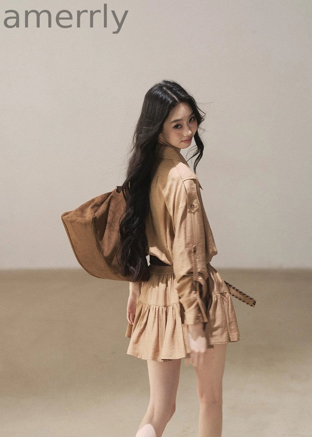 Golden Wheat Lapel Dress Set