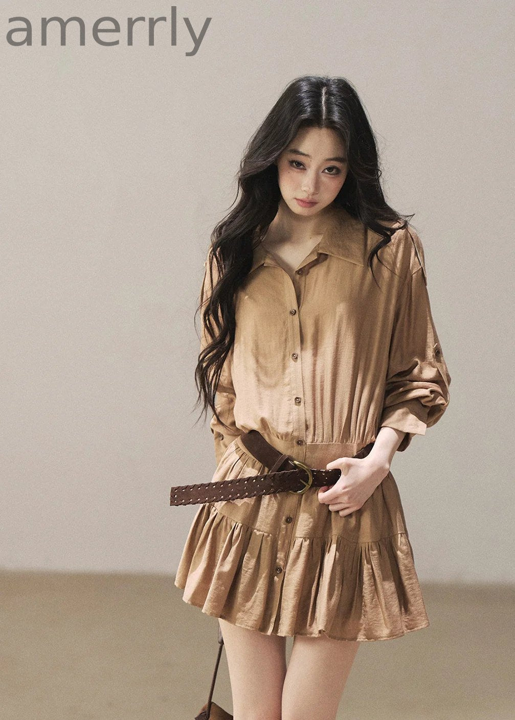 Golden Wheat Lapel Dress Set