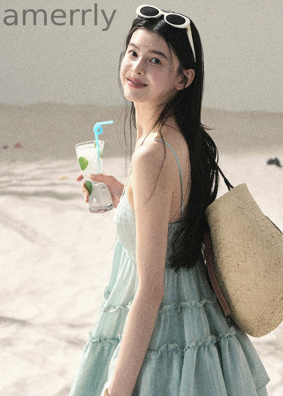 Seafoam Drift Tiered Mini Dress