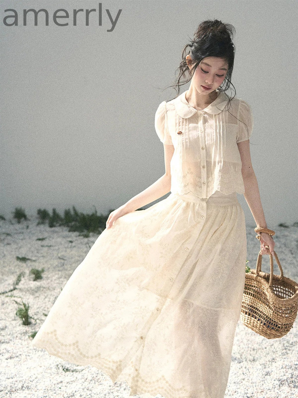 Apricot Blossom Lace Two-Piece Set