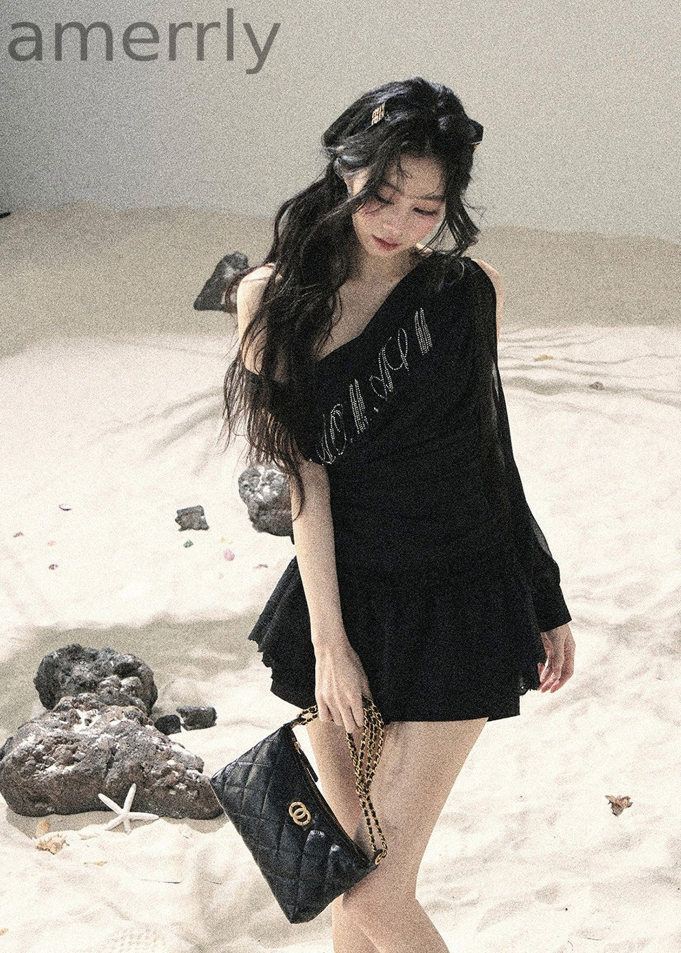 Fine Starlight Off-Shoulder Mesh Top