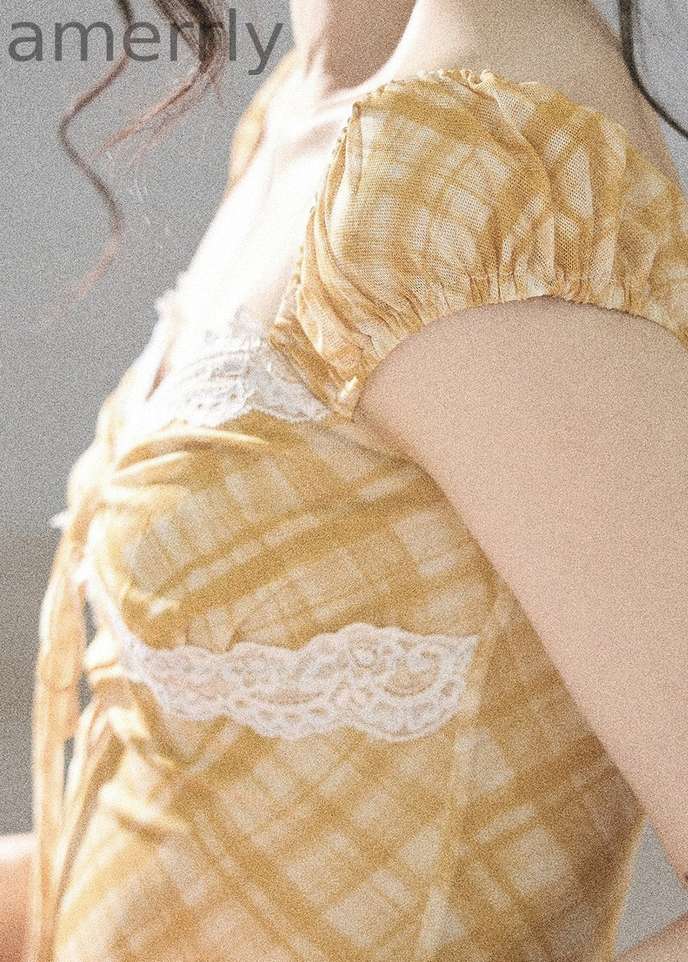Golden Wheat Lace-Trim Mini Dress