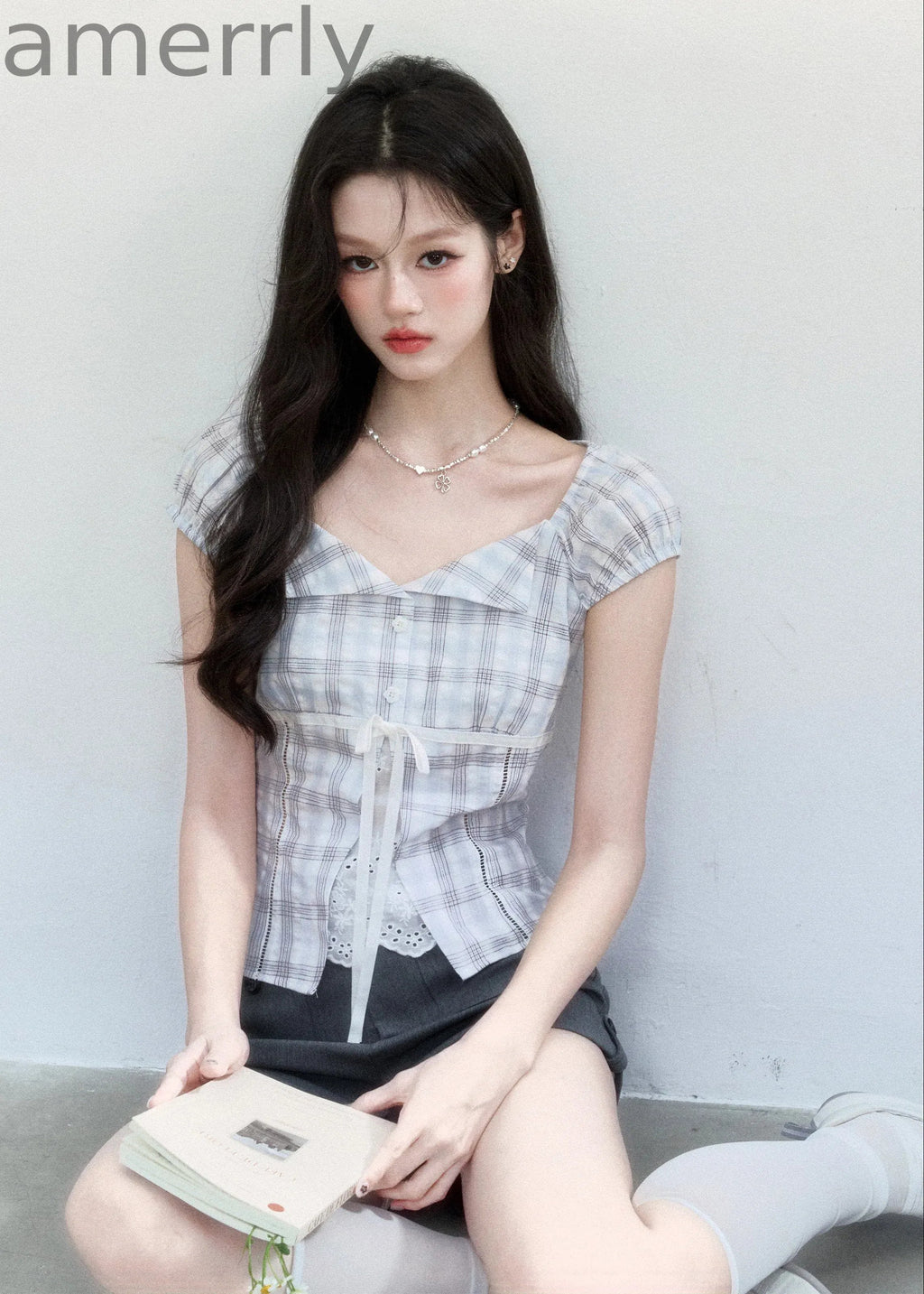 Clear Sky Plaid Lace Top