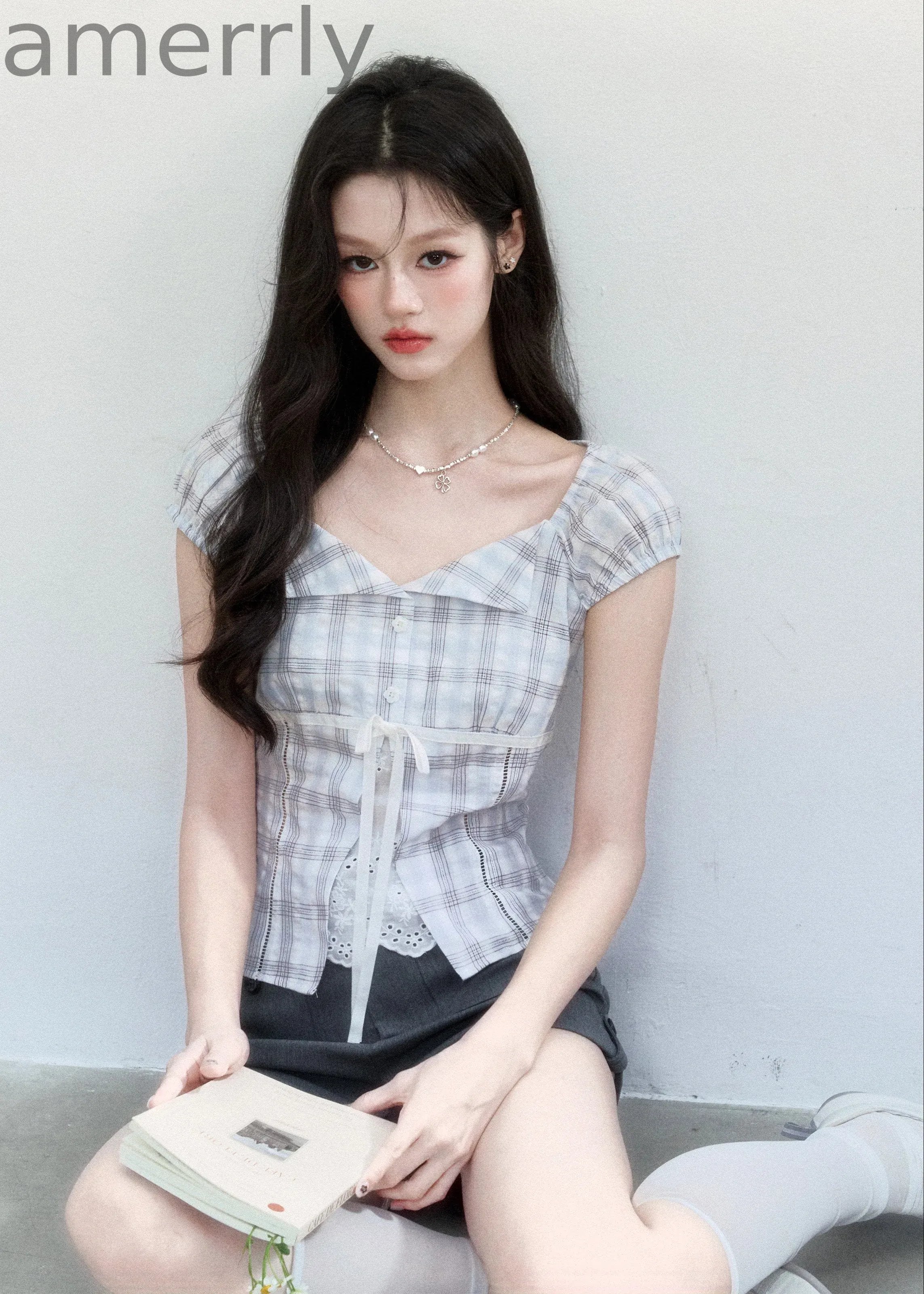 Clear Sky Plaid Lace Top