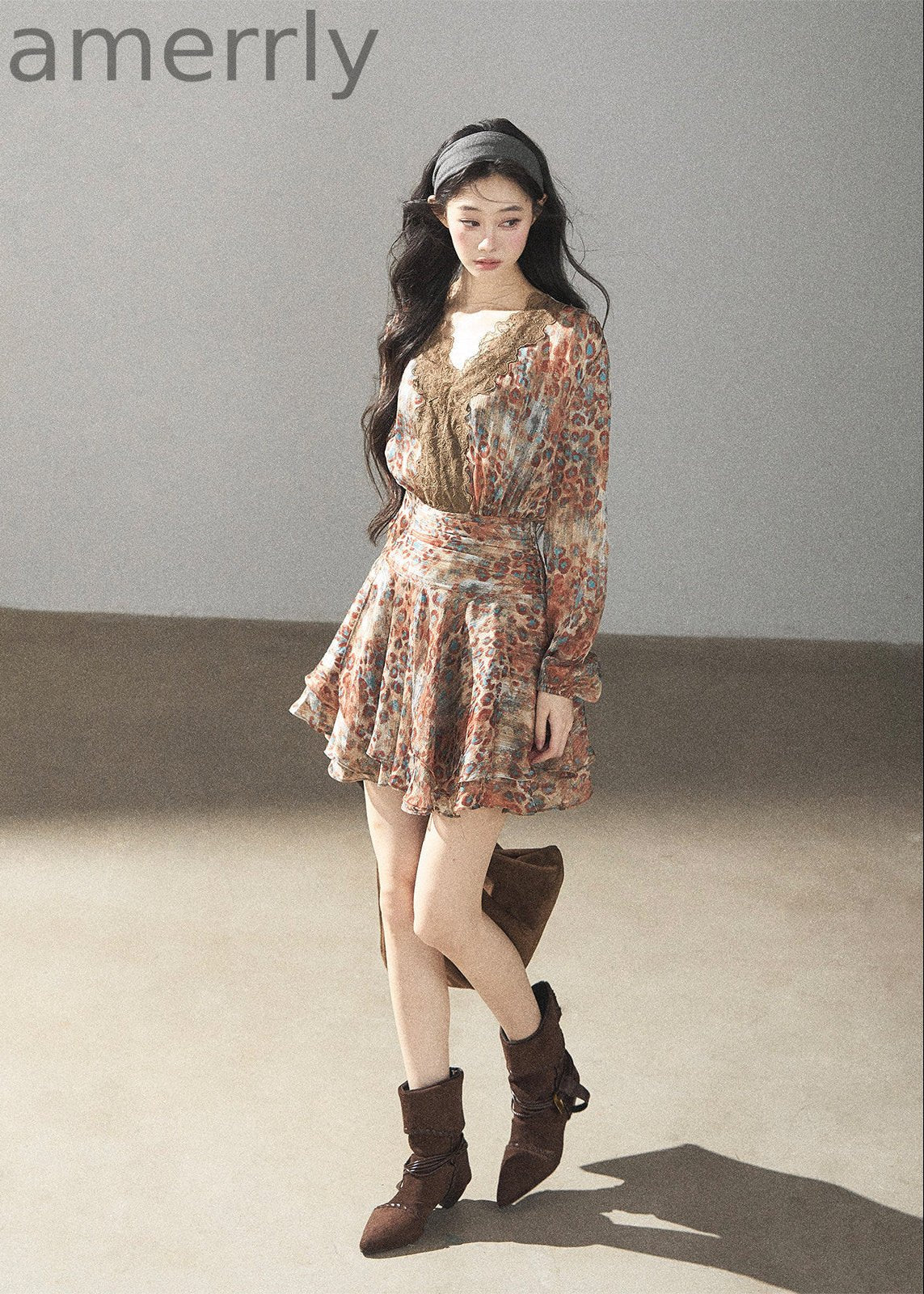 Withered Branch Whisper Floral Chiffon Mini Dress