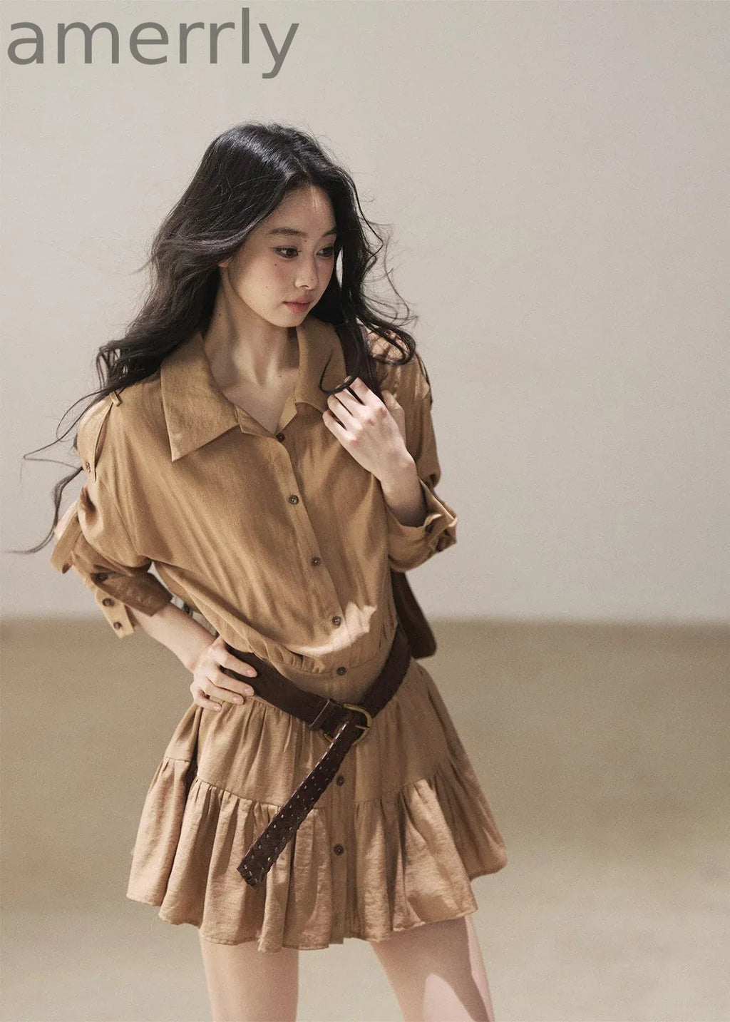 Golden Wheat Lapel Dress Set