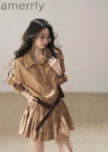 Golden Wheat Lapel Dress Set