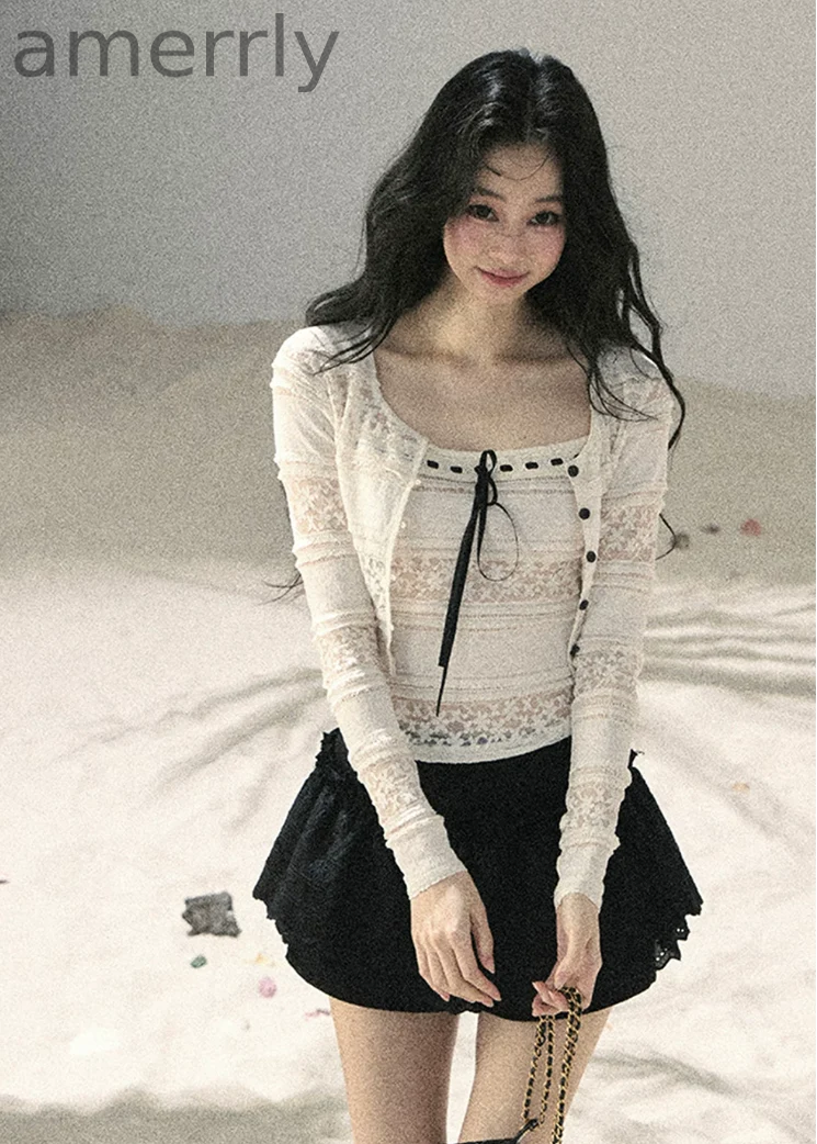 Soft Ivory Lace Cardigan & Cami Set
