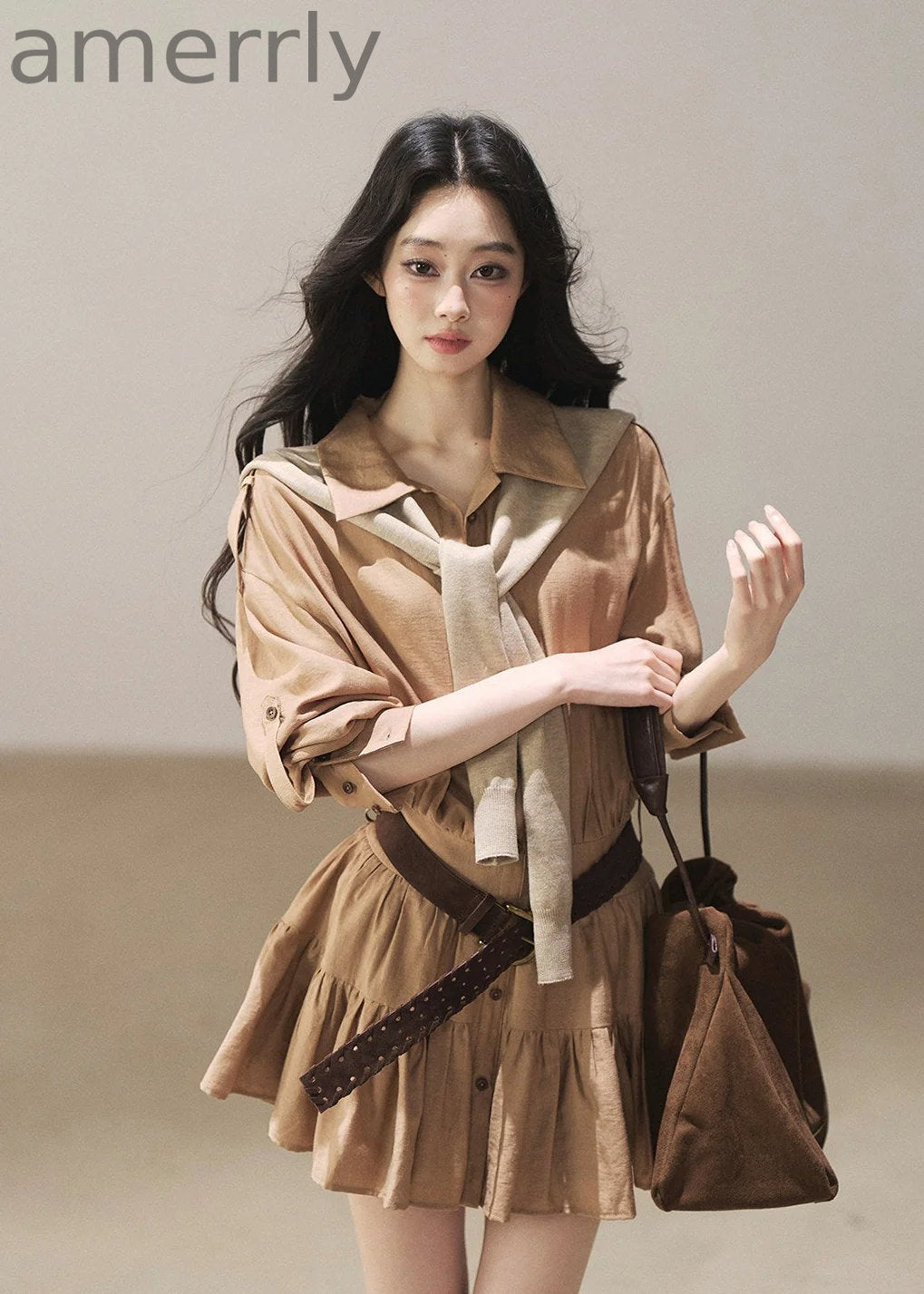Golden Wheat Lapel Dress Set