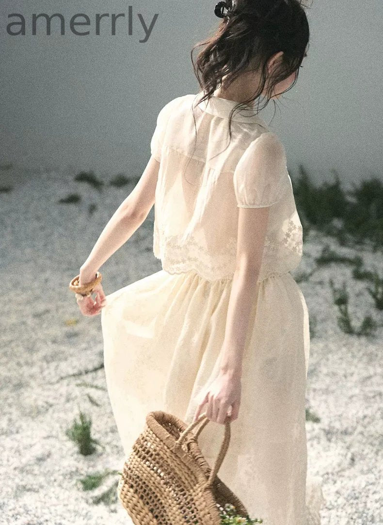 Apricot Blossom Lace Two-Piece Set