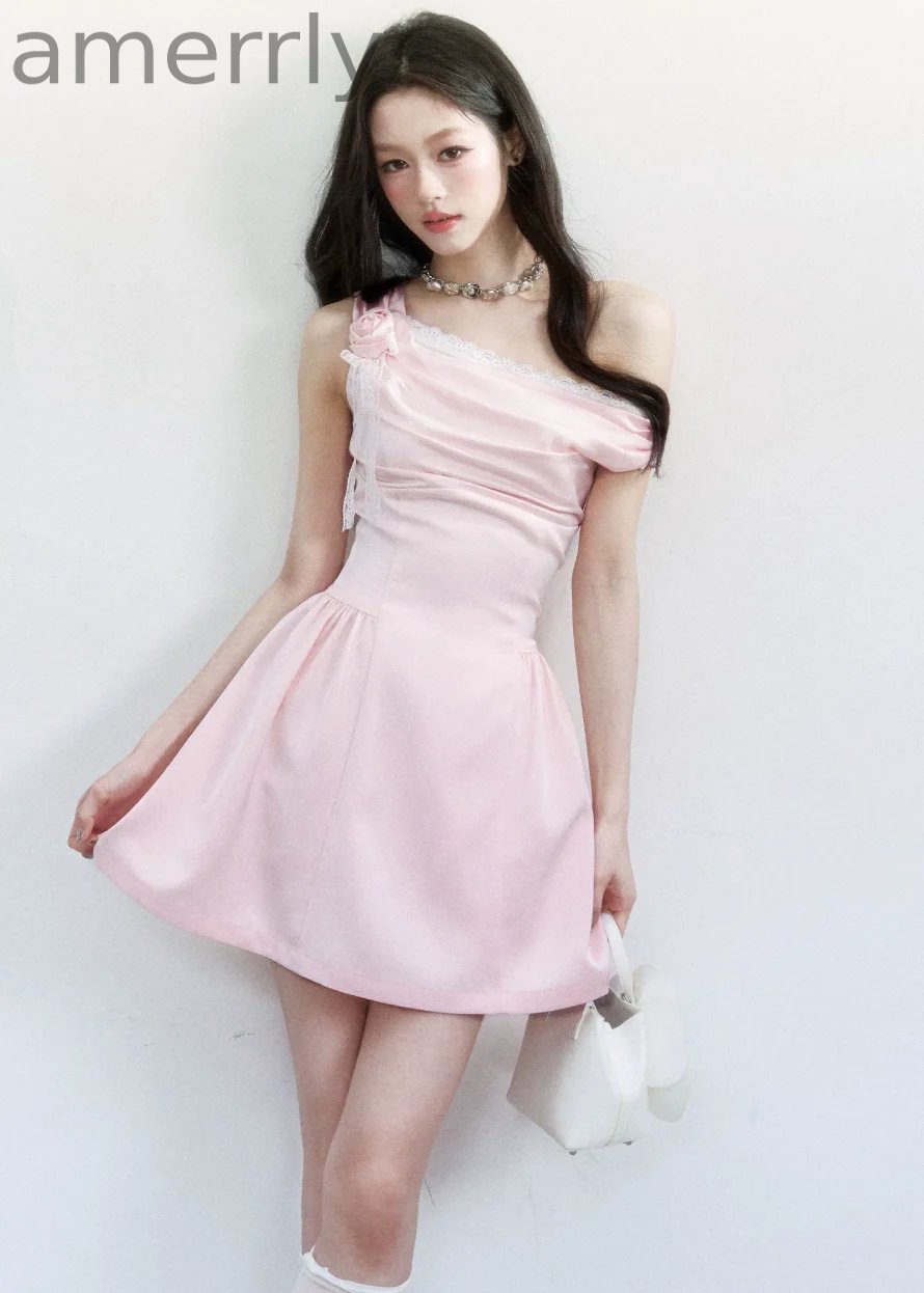 Rose Whisper Satin One-Shoulder Dress