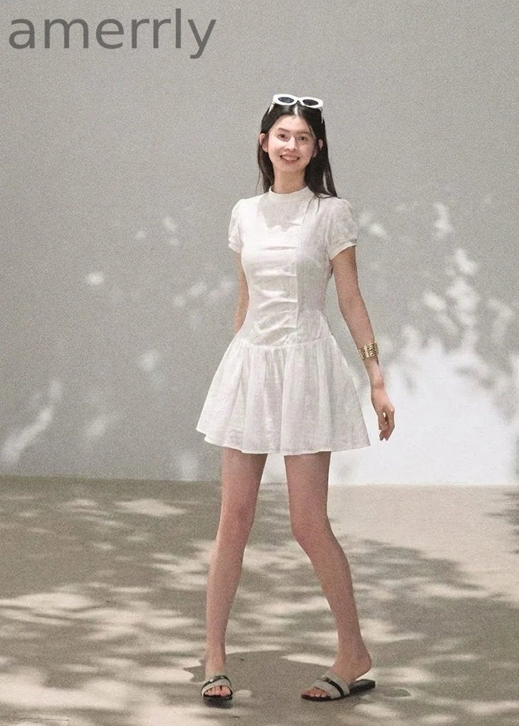 Misty Bloom Waist-Cinching Mini Dress
