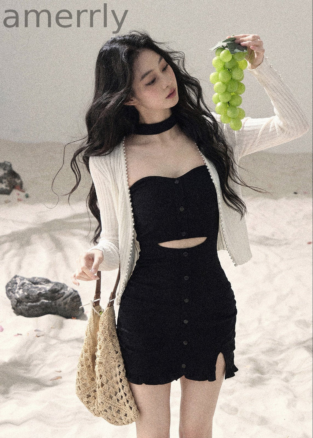 Light & Shadow Halter Cutout Knit Mini Dress