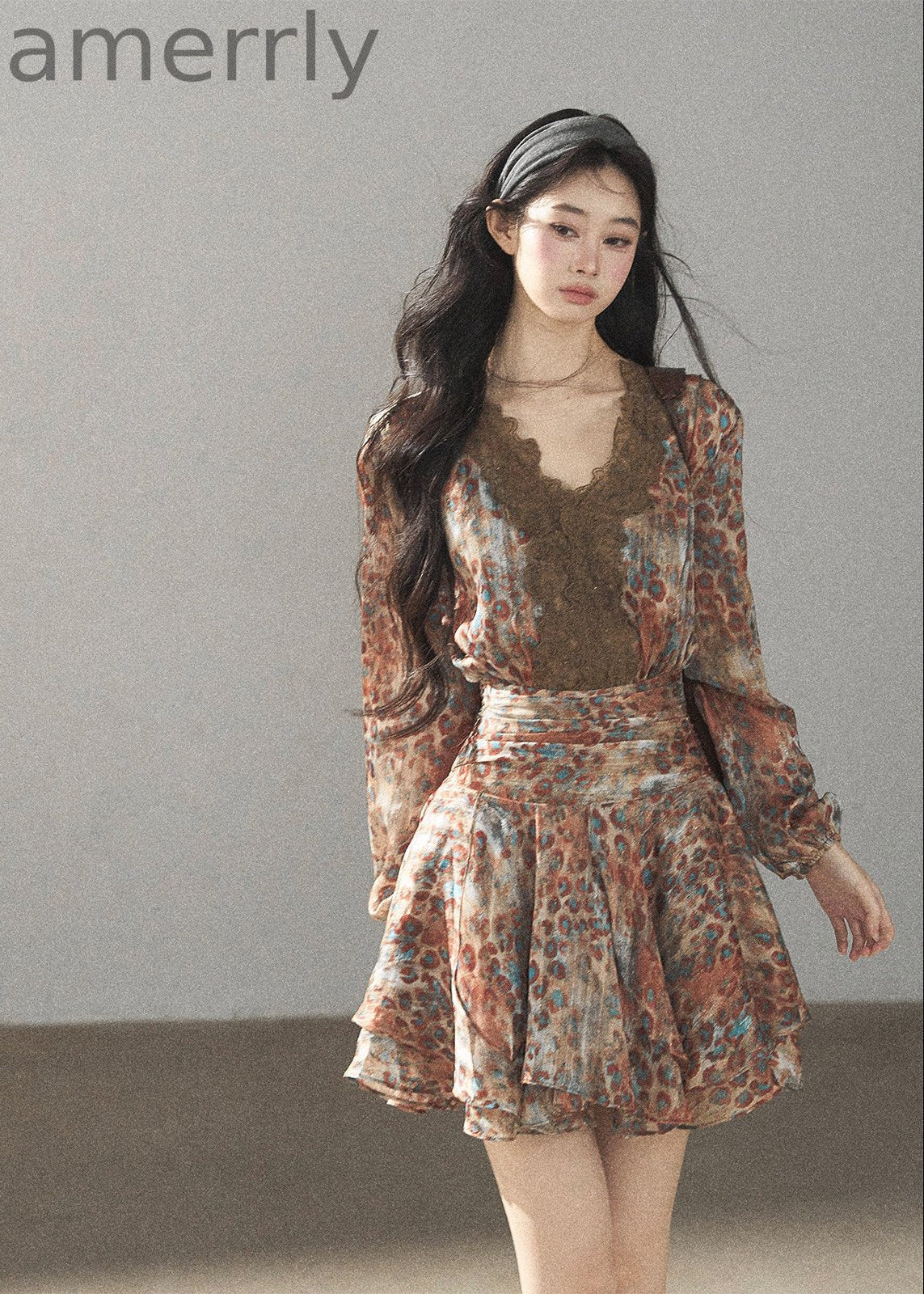 Withered Branch Whisper Floral Chiffon Mini Dress