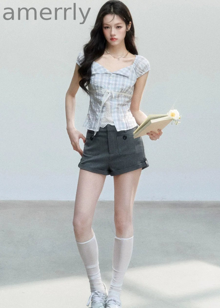 Clear Sky Plaid Lace Top