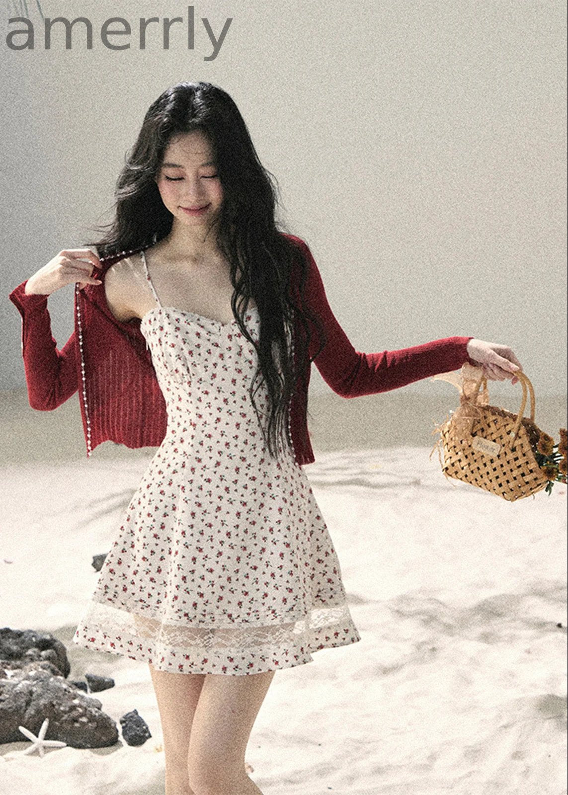 Blooming Roses Floral Slip Dress & Cardigan Set