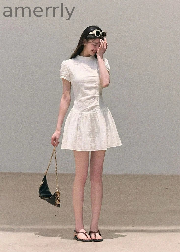 Misty Bloom Waist-Cinching Mini Dress