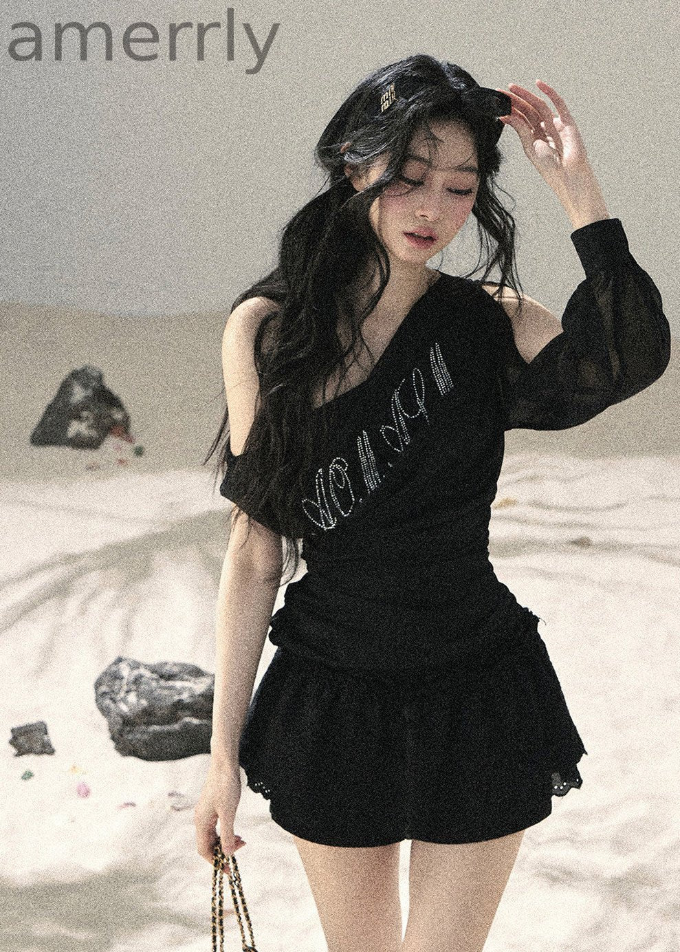 Fine Starlight Off-Shoulder Mesh Top