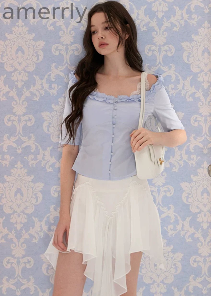 Courtly Prayer Ruffled Off-Shoulder Blouse