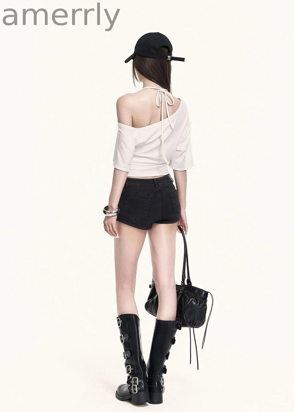 Cross-Shoulder Script Crop Top