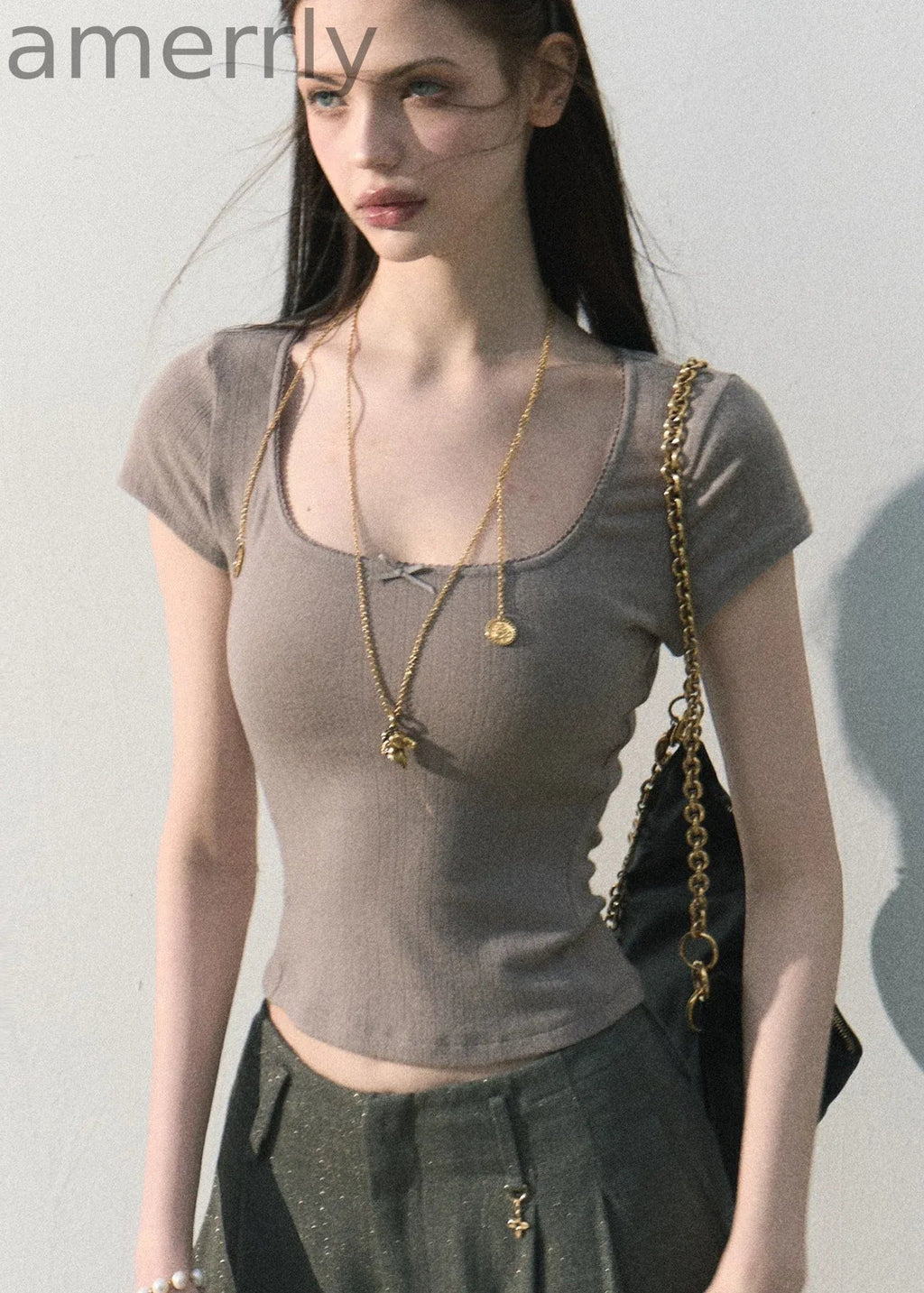 Iced Mint Lace-Trim U-Neck Top