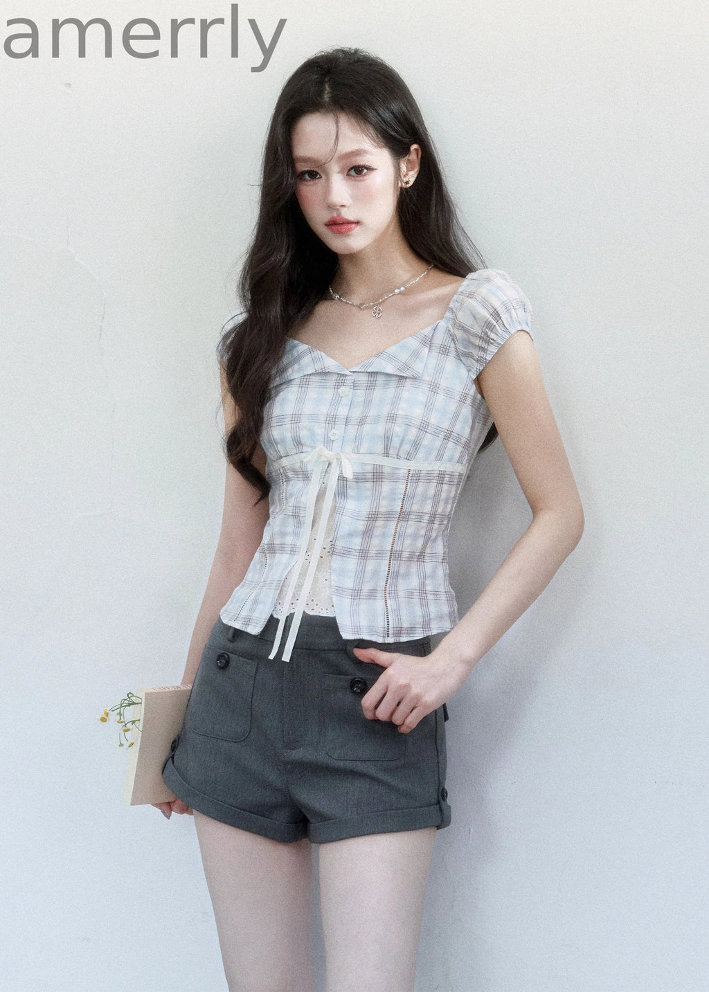 Clear Sky Plaid Lace Top