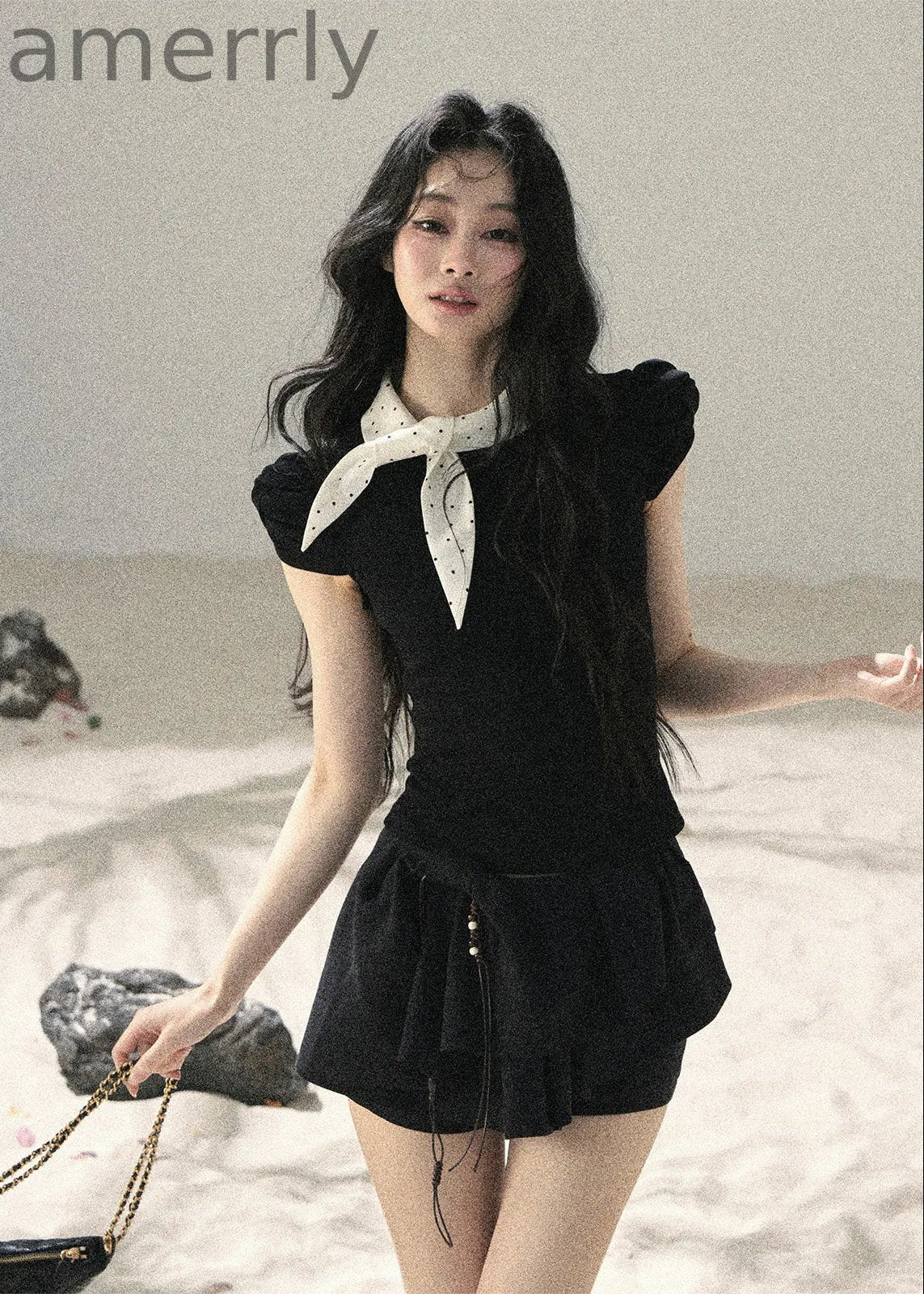 Flowing Galaxy Bow Puff Sleeve Top
