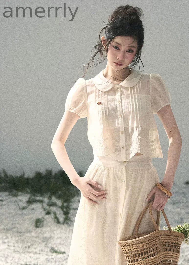 Apricot Blossom Lace Two-Piece Set