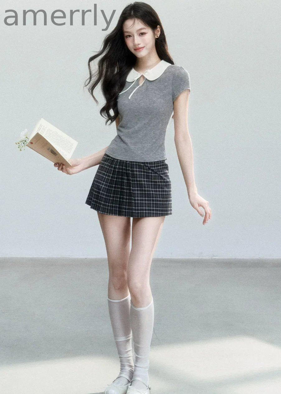 Doll Collar Slim Knit T-Shirt