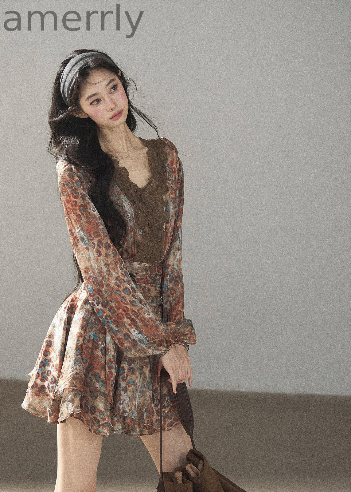 Withered Branch Whisper Floral Chiffon Mini Dress
