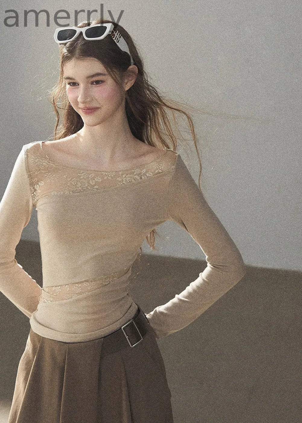 Misty Skin Sheer Lace Long Sleeve Top