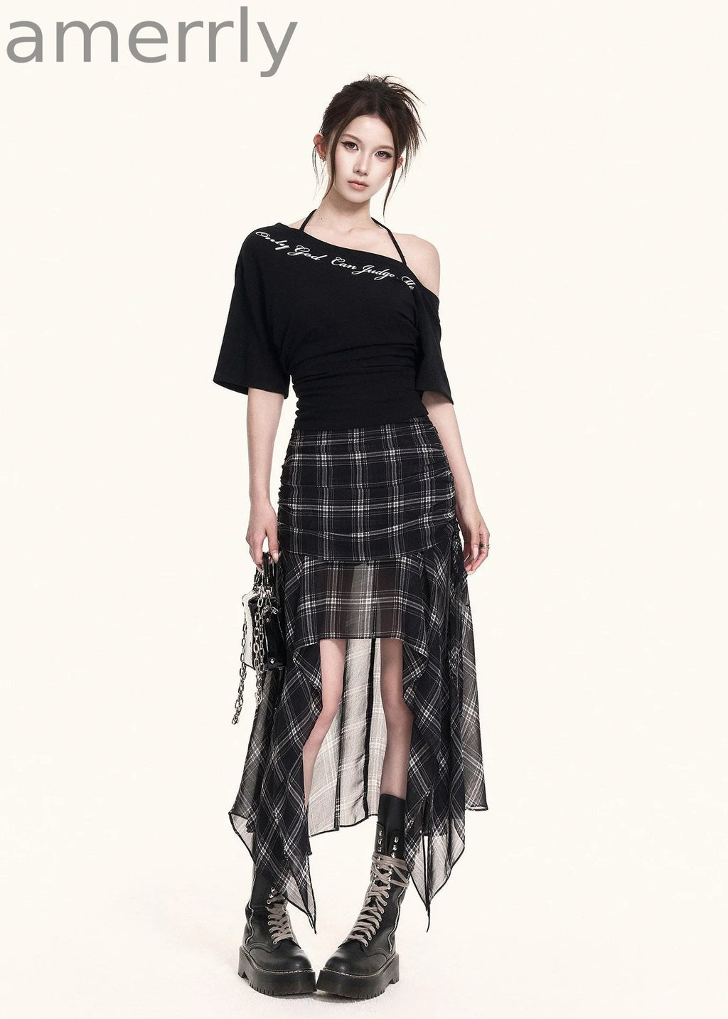Cross-Shoulder Script Crop Top