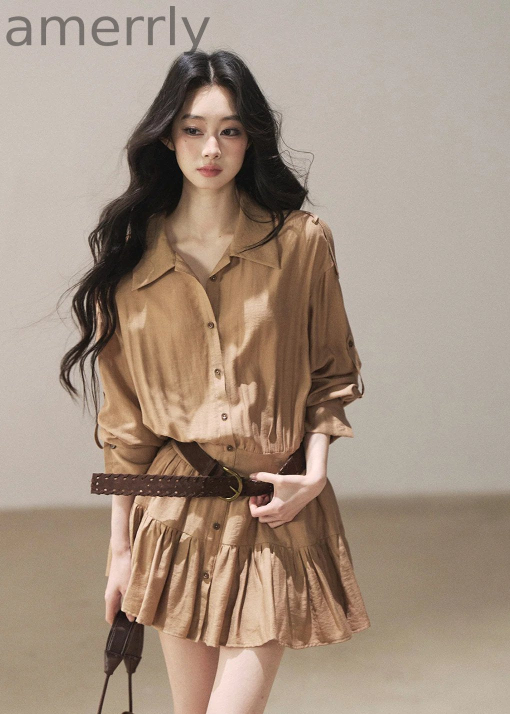 Golden Wheat Lapel Dress Set