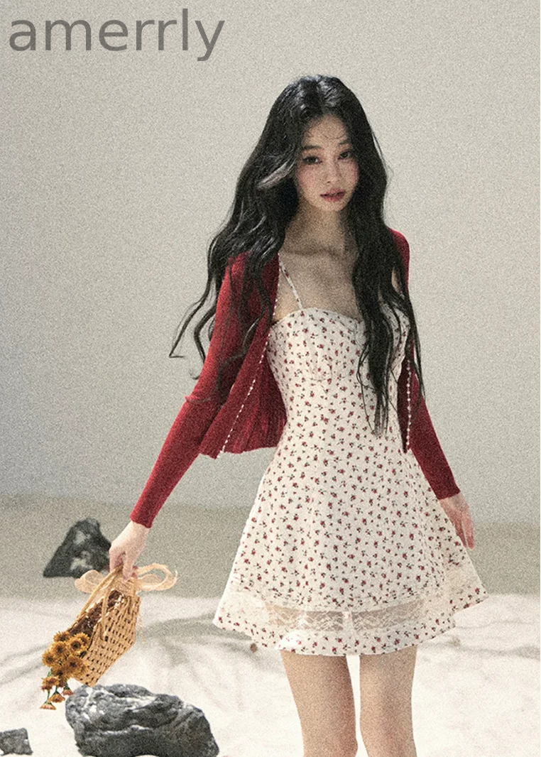 Blooming Roses Floral Slip Dress & Cardigan Set