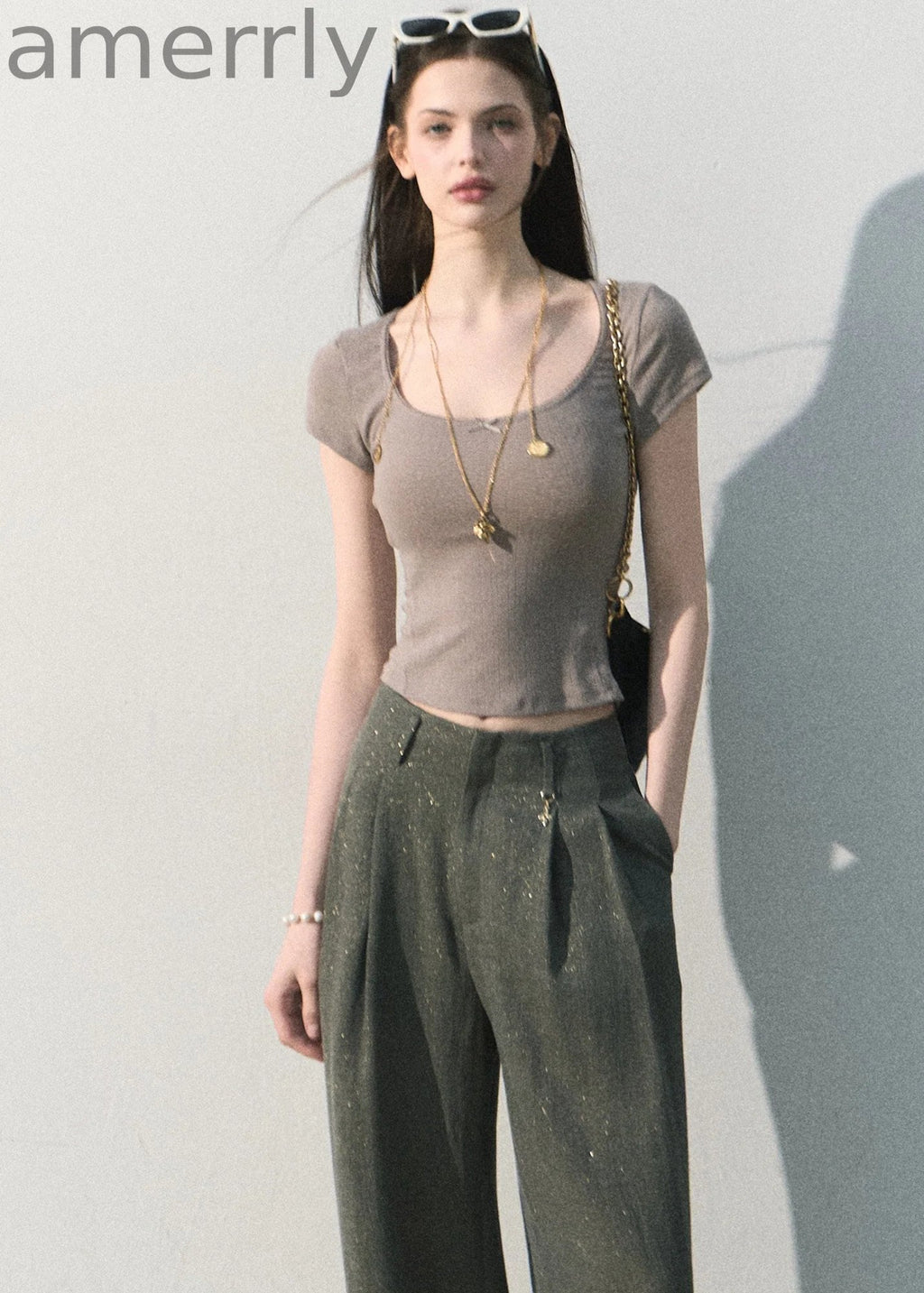 Iced Mint Lace-Trim U-Neck Top