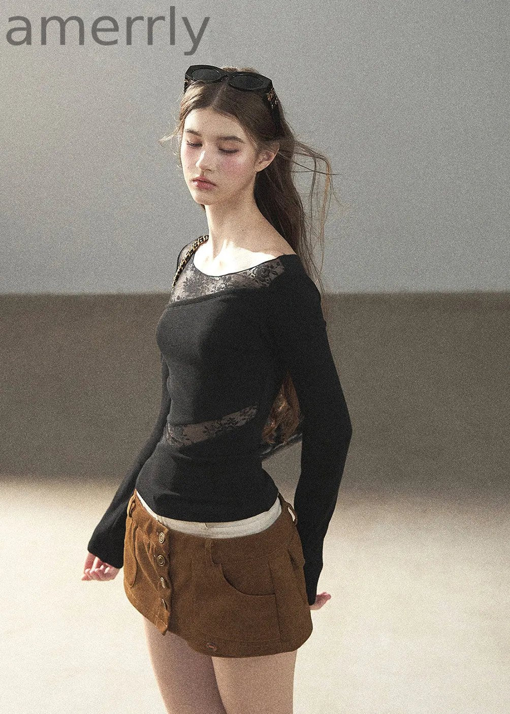 Misty Skin Sheer Lace Long Sleeve Top