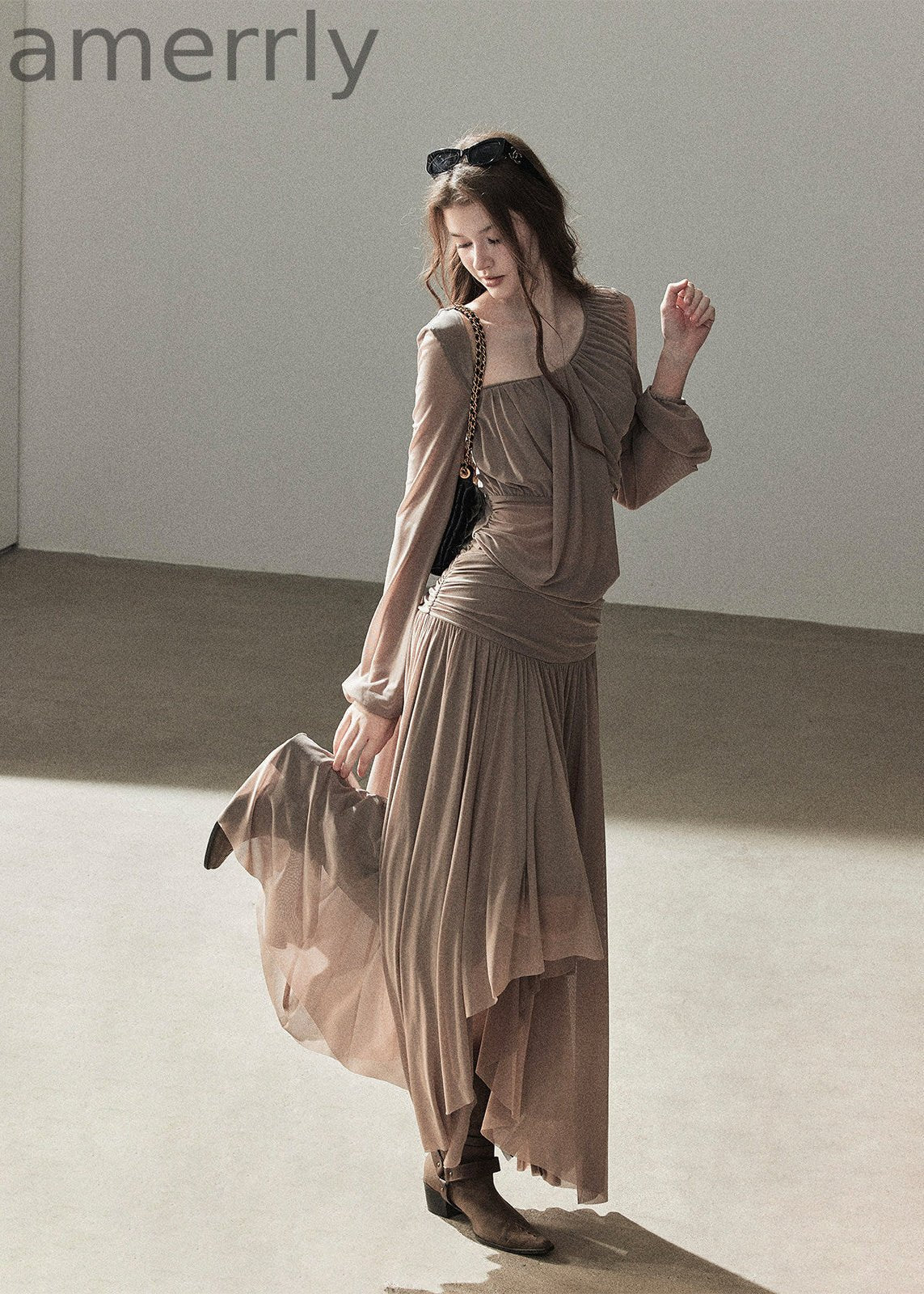 Autumn Rain Drape Top & Skirt Set