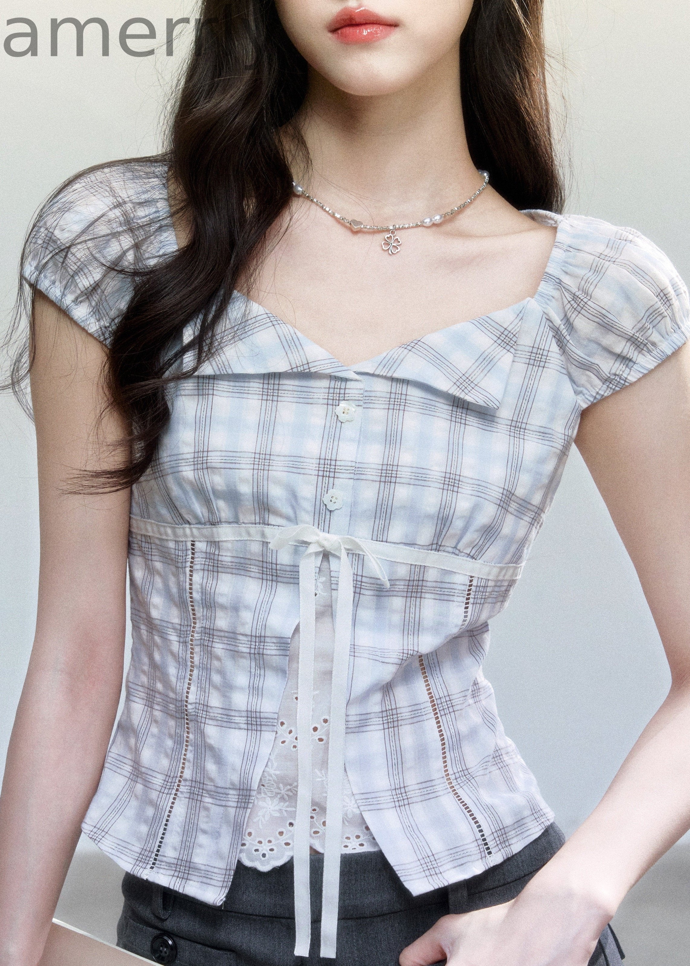 Clear Sky Plaid Lace Top