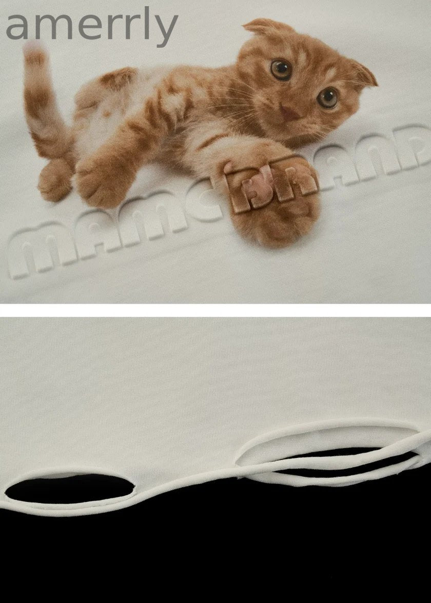 Playful Cat Graphic Crop T-Shirt