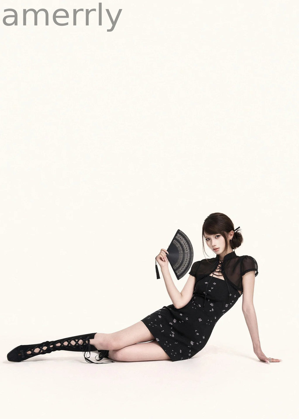 Black Iris Qipao Mini Dress & Bolero Set