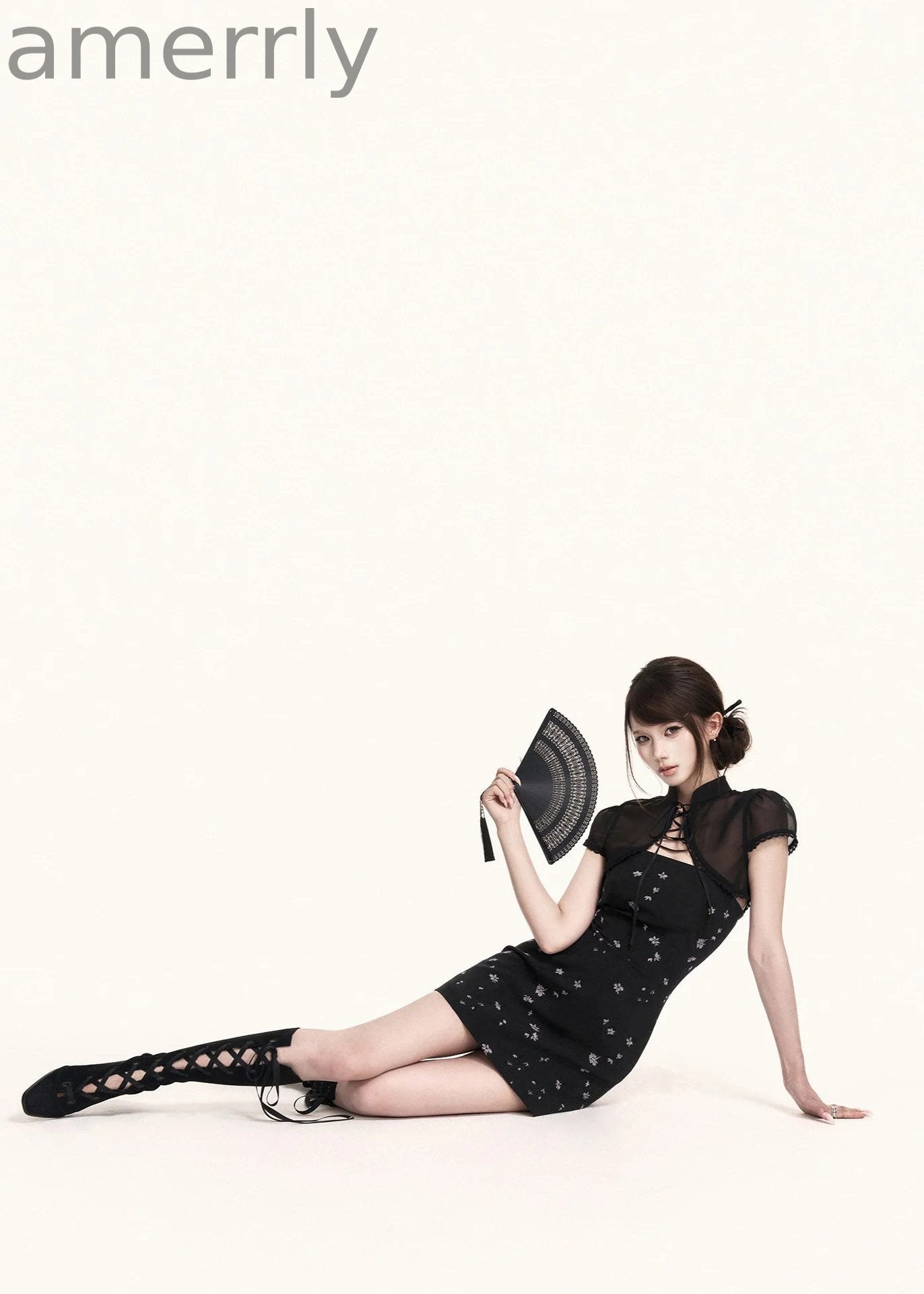 Black Iris Qipao Mini Dress & Bolero Set