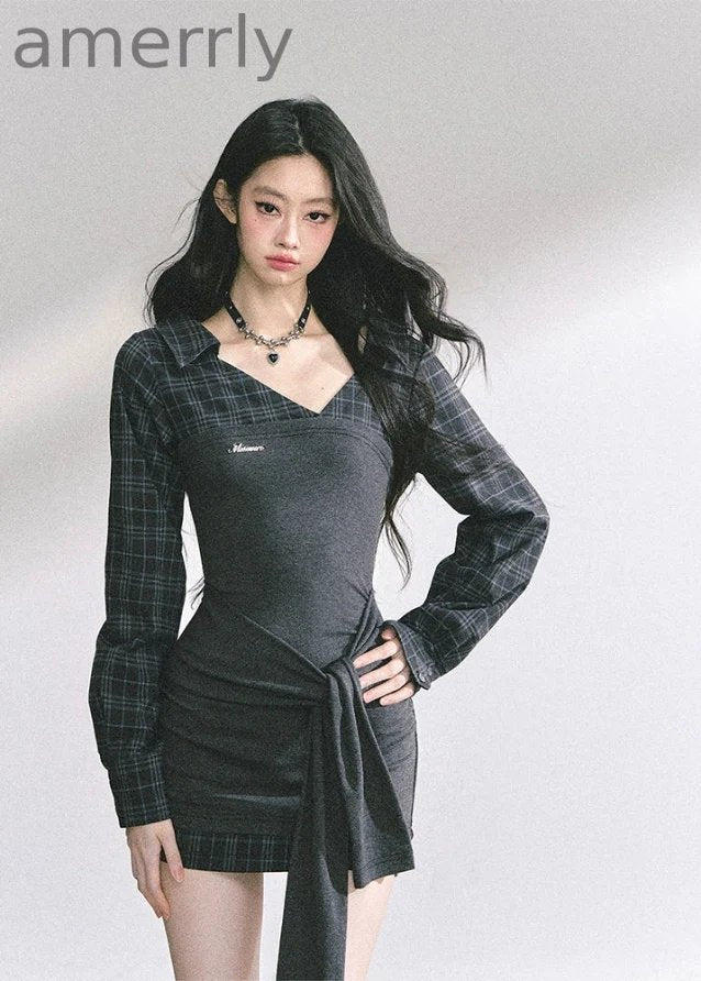 Élise Check Drapé Dress