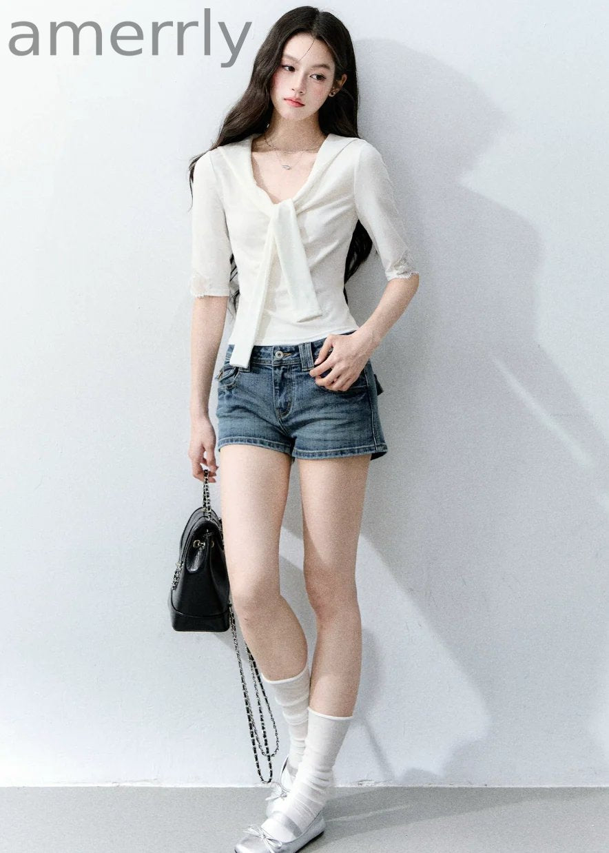 Glass Candy Lace Tie Top Set Set