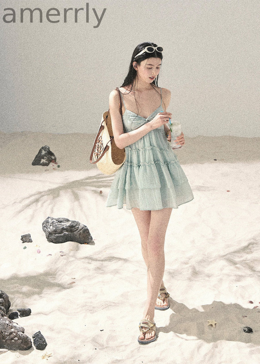 Seafoam Drift Tiered Mini Dress