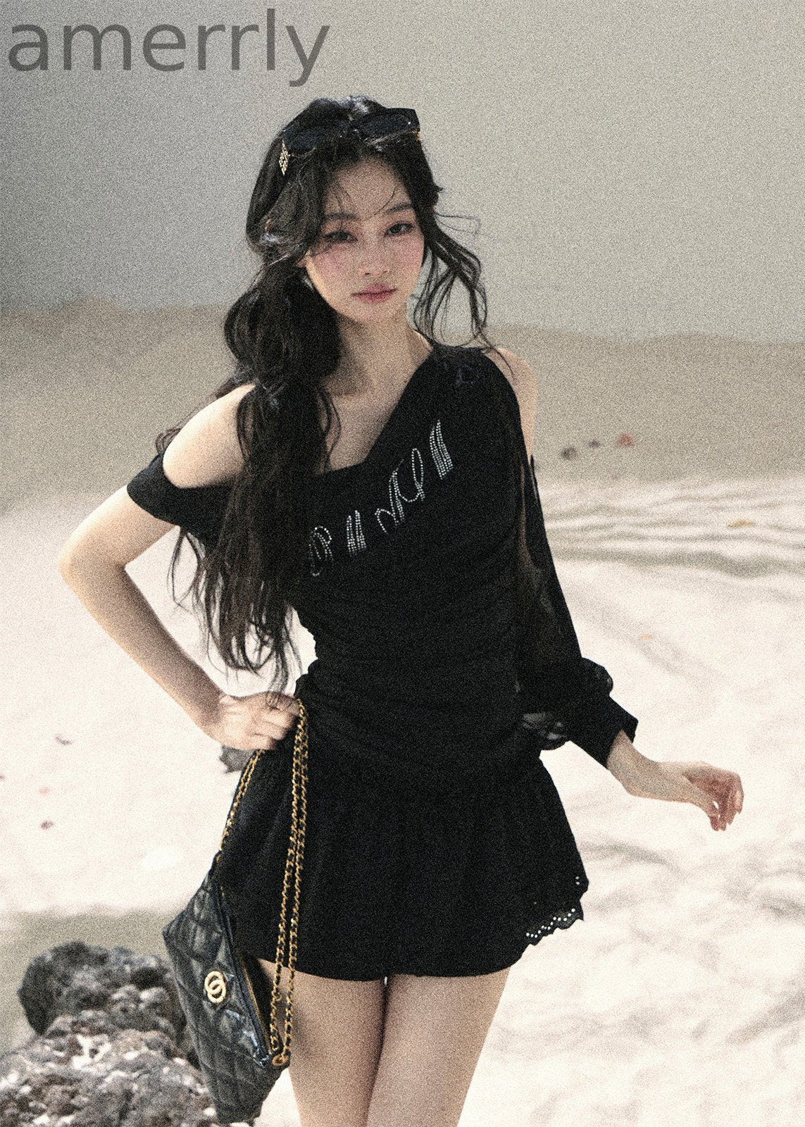 Fine Starlight Off-Shoulder Mesh Top
