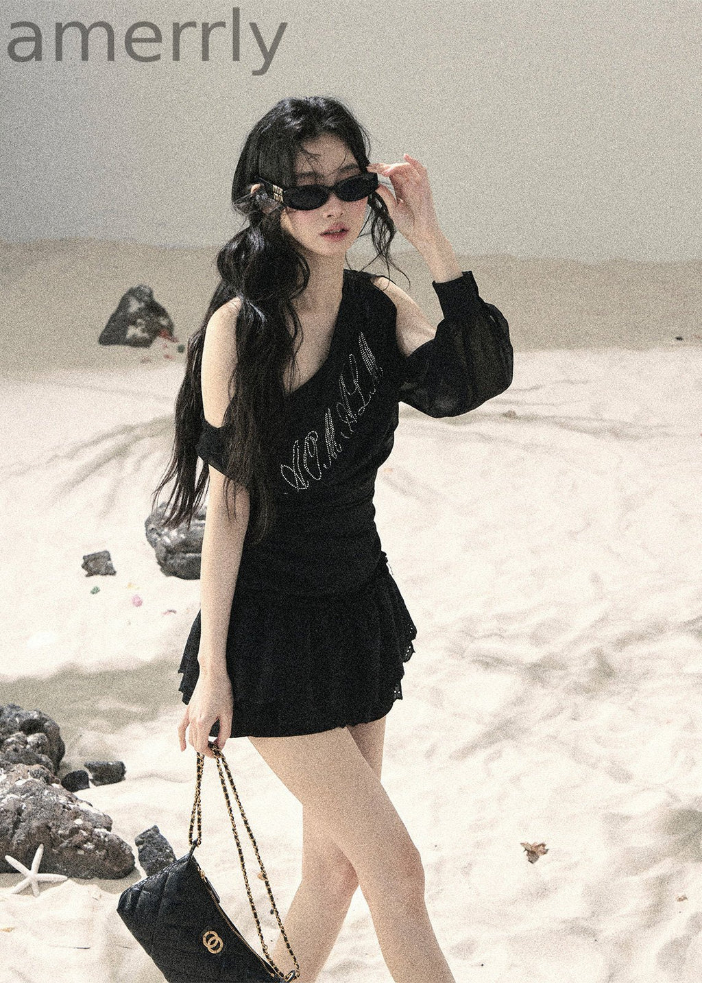 Fine Starlight Off-Shoulder Mesh Top